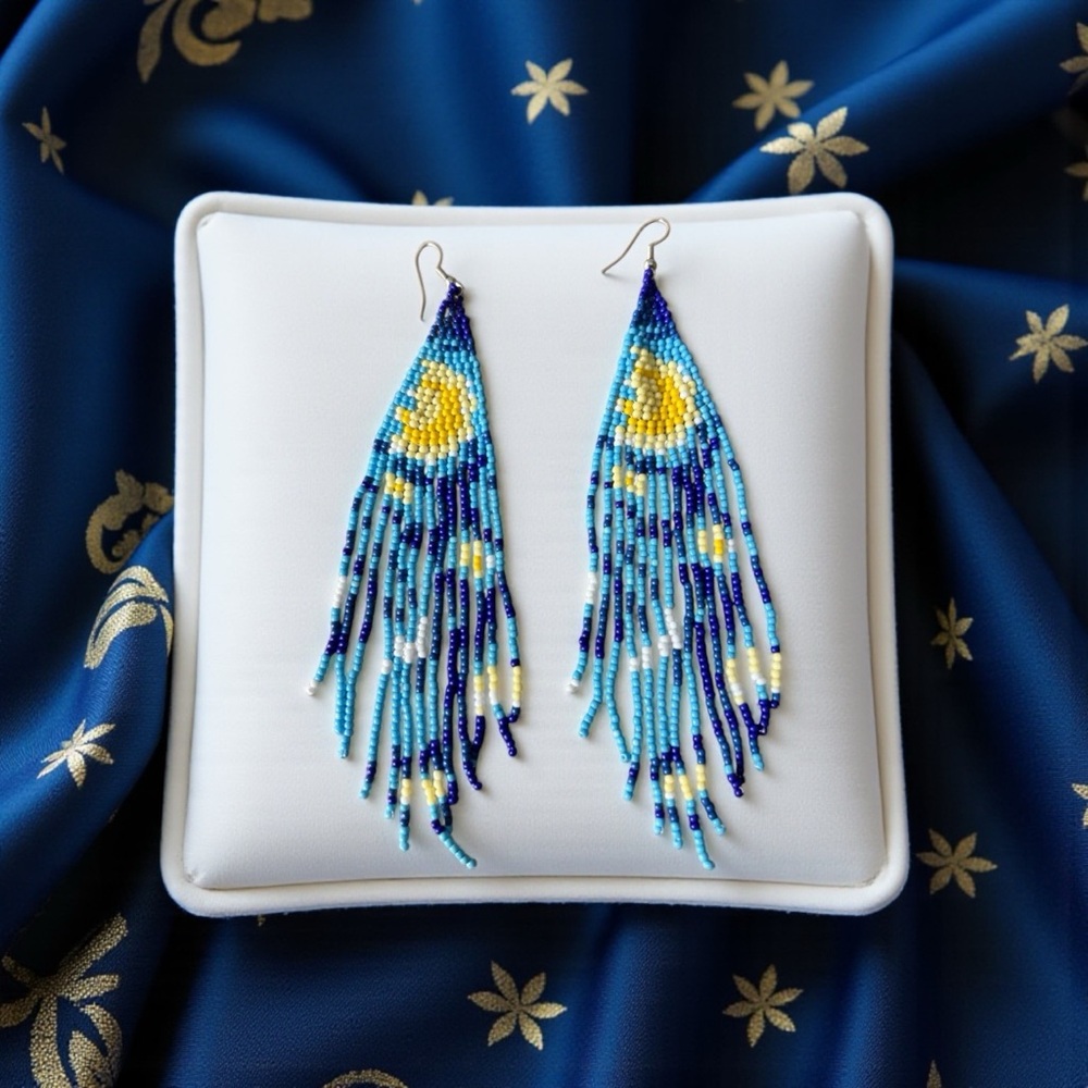 Women’s Starry Night inspired Vincent Van Gogh Fringe Beaded Earrings